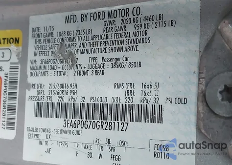 2016 Ford Fusion S из США, поврежденный, VIN 3FA6P0G70GR281127